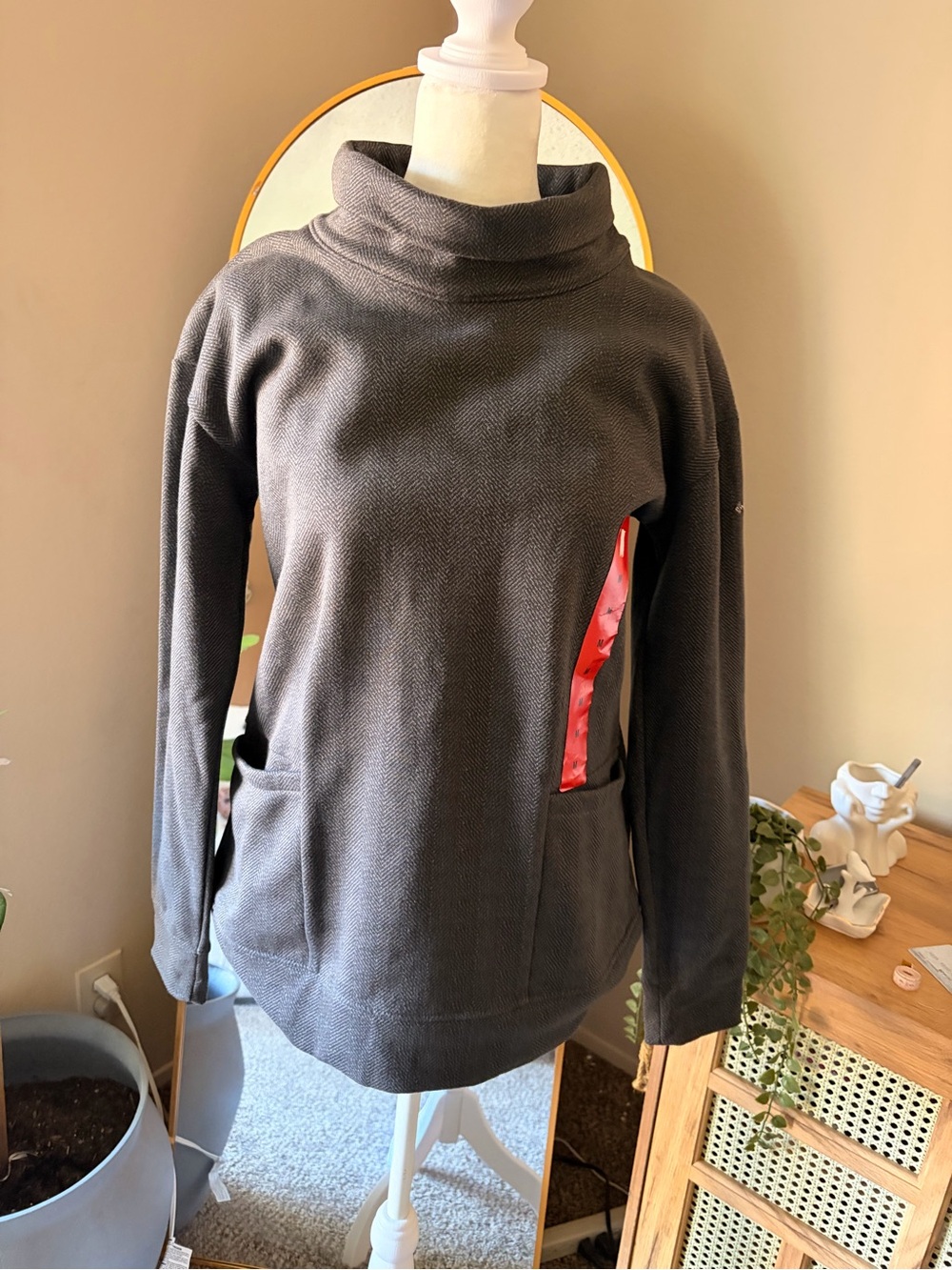 Columbia Women's Dark Gray Funnel Neck Sweater with Red Accent